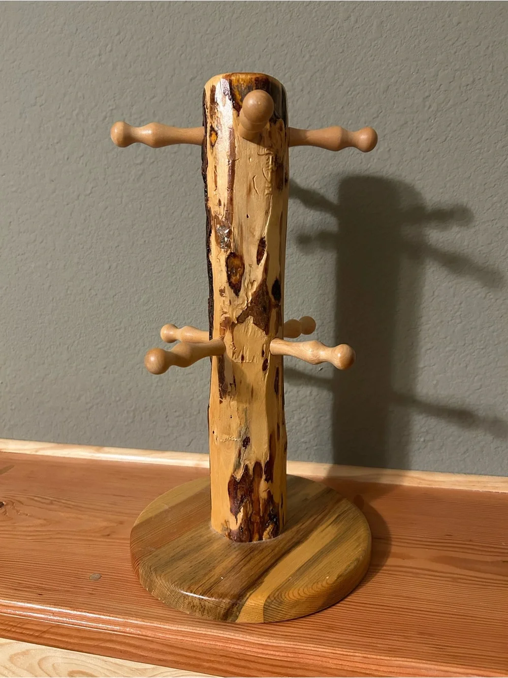 Montana Woodworks Natural Wood Mug Tree Stand - Rustic Brown 15”